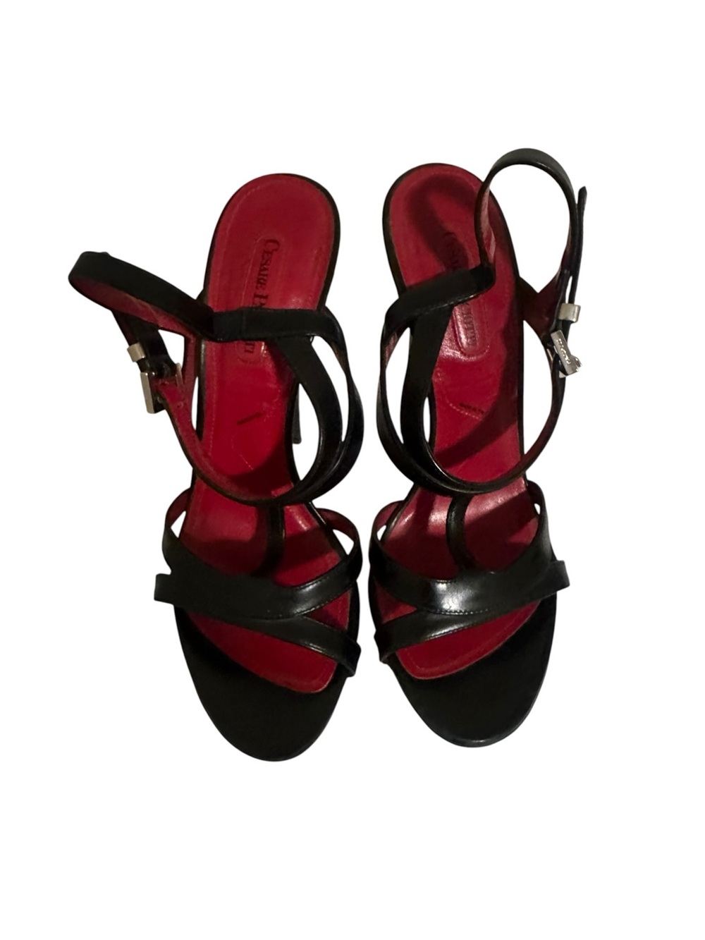 Cesare Paciotti Black Strappy Heels with Red Insole